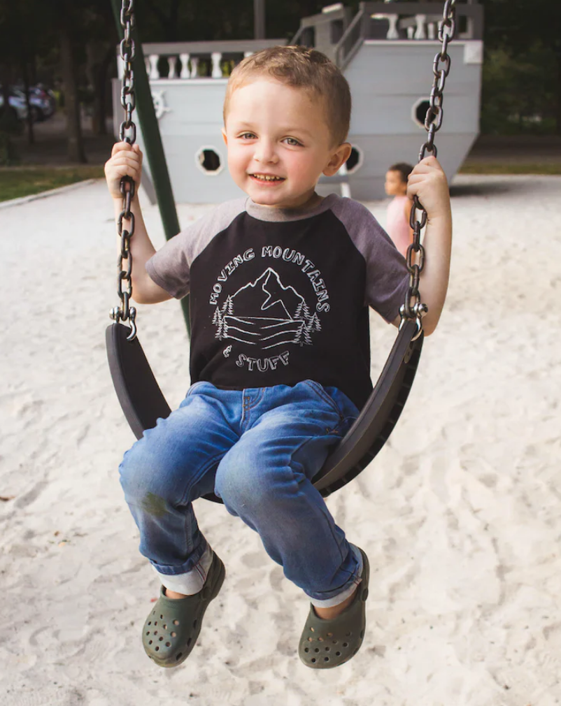 SALE - Toddler Unisex - 'Moving Mountains & Stuff' Raglan Tee - Black/Heather Grey