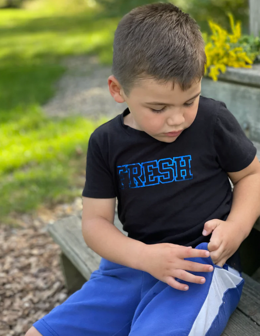 SALE - Toddler Unisex Tee - FRESH Foil Tee in Black/Blue