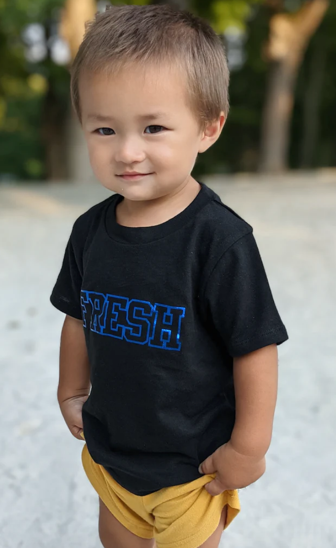 SALE - Toddler Unisex Tee - FRESH Foil Tee in Black/Blue